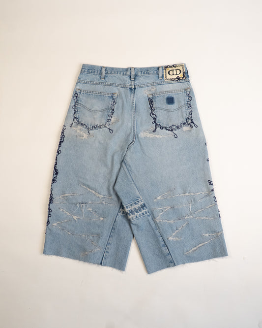 Cursive Stitch Distressed Tribo Pants